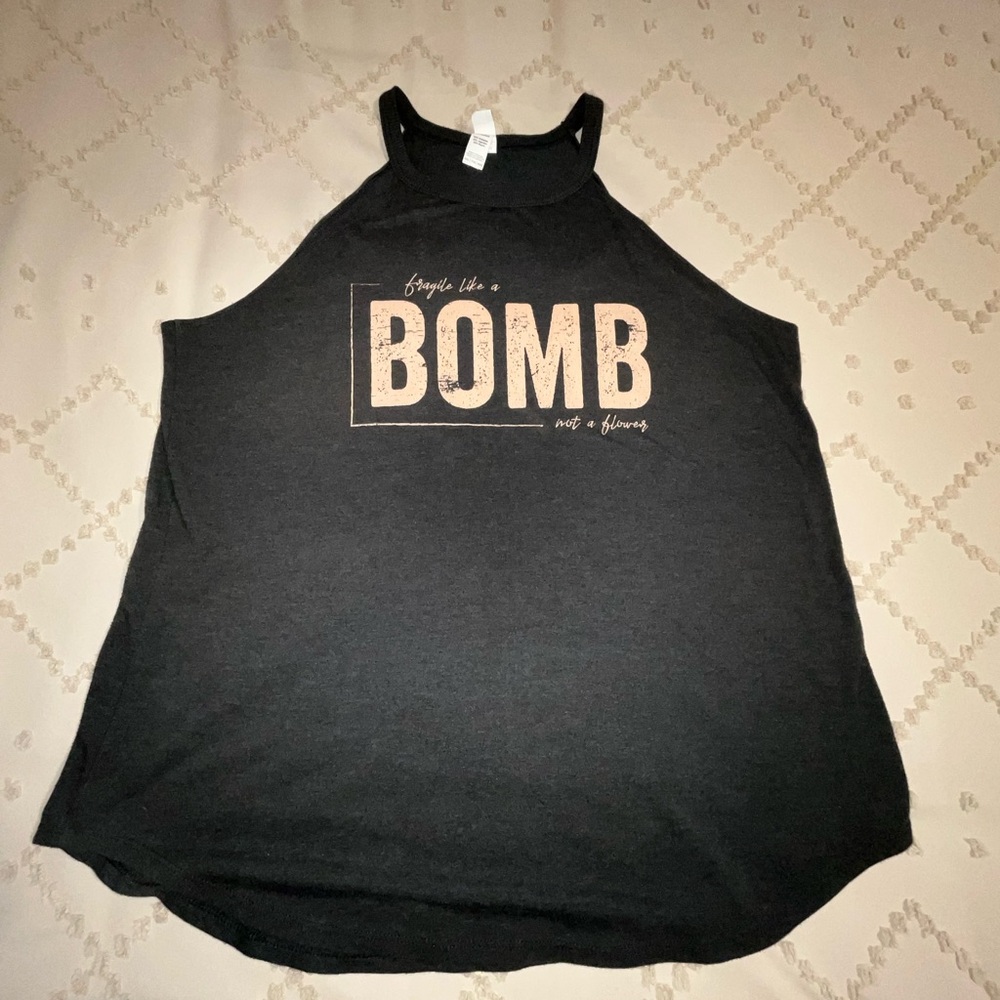 Graphic Tank Top Black “Bomb Not a Flower” Sleeveless Halter Style Casual - Picture 2 of 4